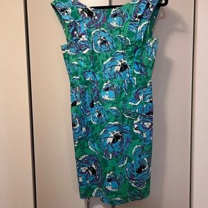Green and Blue Sleeveless Sheath Dress with Square Neck for Wedding Guest